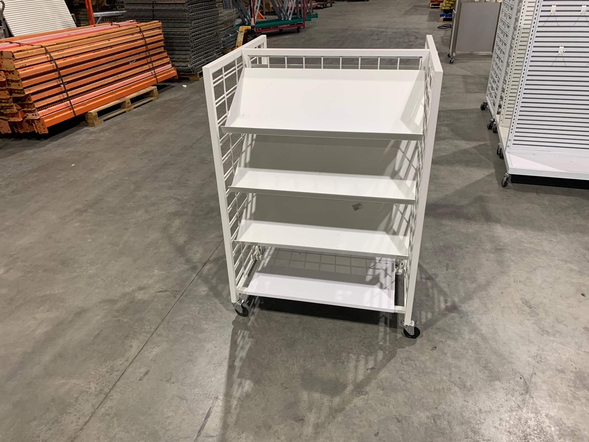 Used Rolling White Grid Shelf Units