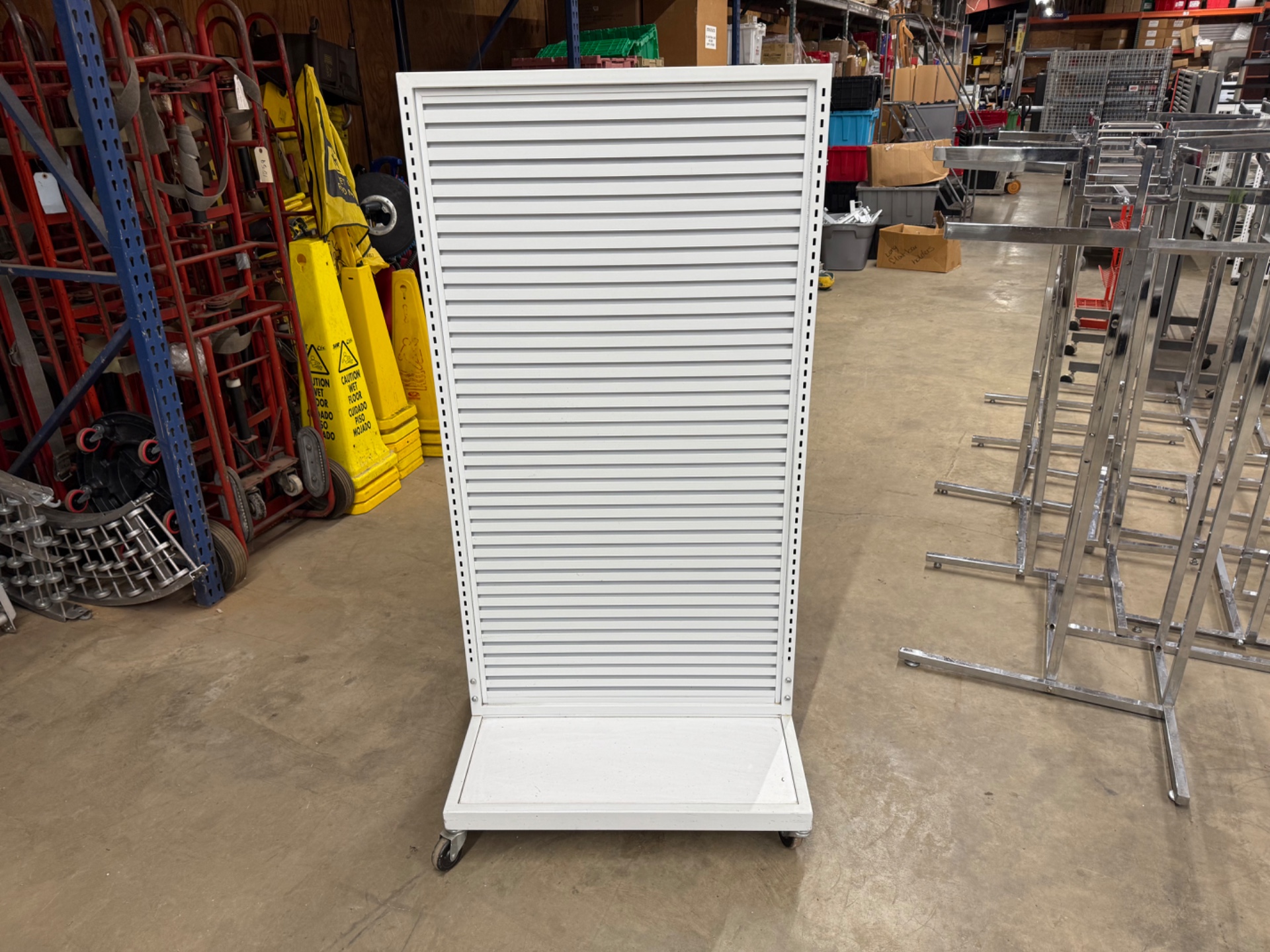 Used Rolling White Slatwall Panel Display