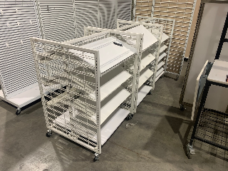 Used Rolling White Grid Shelf Units
