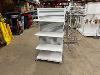 Used Rolling White Slatwall Panel Display