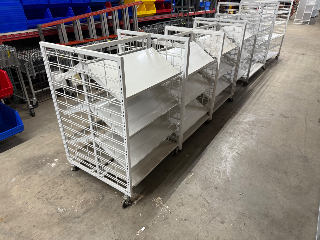 Used Rolling White Grid Shelf Units