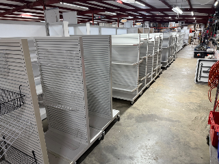 Used Rolling White Slatwall Panel Display
