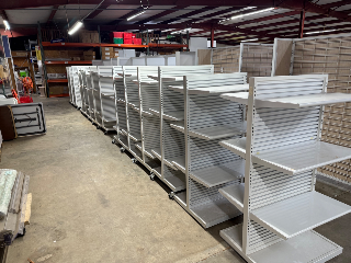 Used Rolling White Slatwall Panel Display